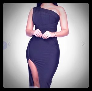 One shoulder black bandage dress